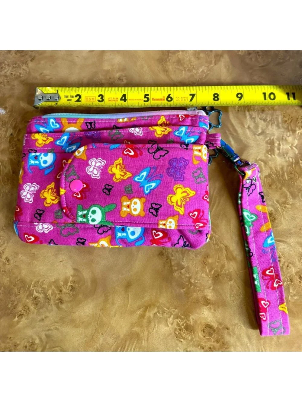 Skelanimals Pink Butterfly Print Wallet Wristlet Cotton Organizer Y2K Emo Scene